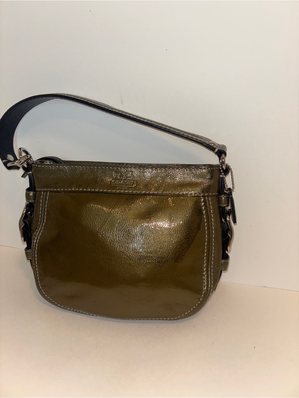 Coach K0826 Olive Glossy Patent Leather Shoulder Bag with Strap